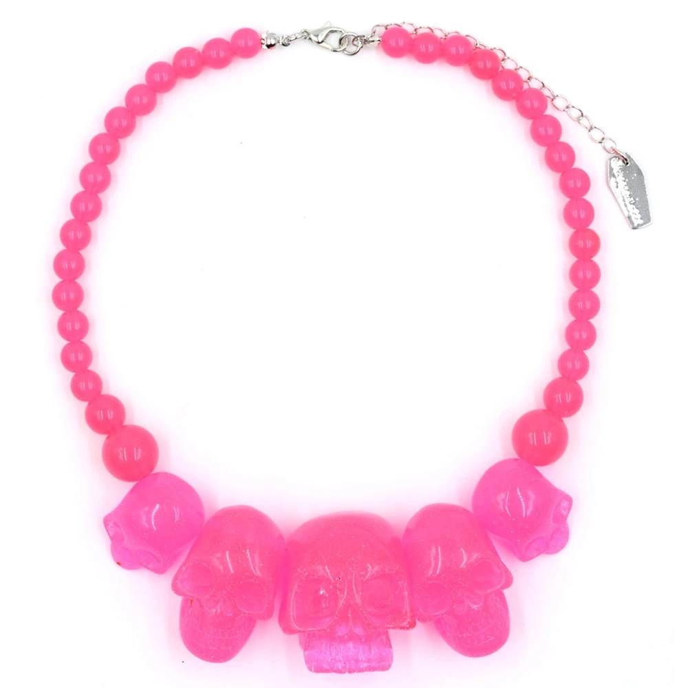 Skull Collection Necklace Pink Glitter 1 Skull Collection Necklace Pink Glitter