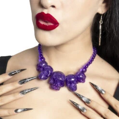 Skull Collection Necklace Purple Glitter 6 Skull Collection Necklace Purple Glitter -Creepy Wear World JNSCPRG 3