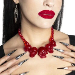 Skull Collection Necklace Red Glitter -Creepy Wear World JNSCRG 4