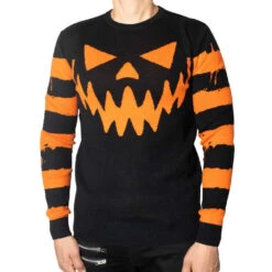 Pumpkin Distressed Striped Sweater