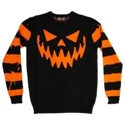 Pumpkin Distressed Striped Sweater -Creepy Wear World MKWPDS 4