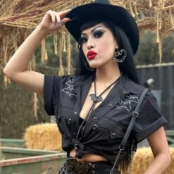 Bat Bone White Western Shirt -Creepy Wear World MSWBBW 6