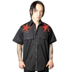 Kreepsville 666 Hellbilly Baphomet Western Shirt Red -Creepy Wear World MSWHBR 3