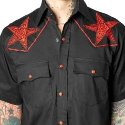 Kreepsville 666 Hellbilly Baphomet Western Shirt Red -Creepy Wear World MSWHBR 4