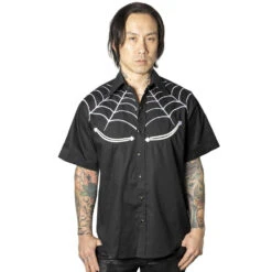 Spiderweb White Western Shirt -Creepy Wear World MSWWW 3