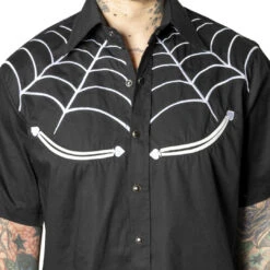 Spiderweb White Western Shirt -Creepy Wear World MSWWW 4
