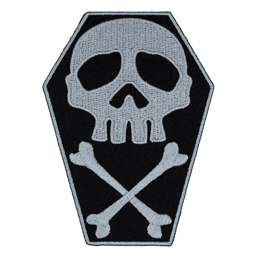 Skull Cross Bones Coffin Grey Patch 1 Skull Cross Bones Coffin Grey Patch