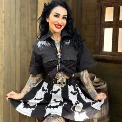 Bat Stripe White Skater Skirt -Creepy Wear World SKBSW 4