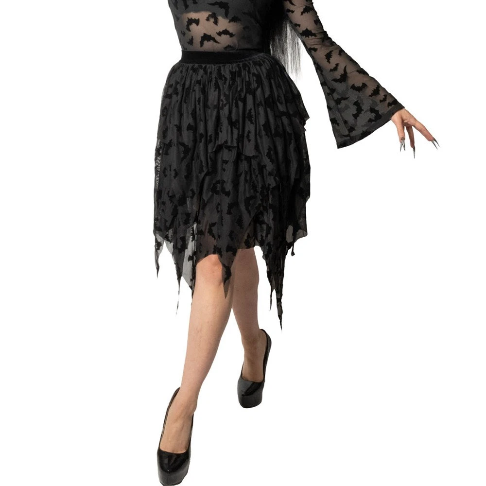Bat Repeat Mesh Tiered Midi Skirt 2 Bat Repeat Mesh Tiered Midi Skirt - Image 2