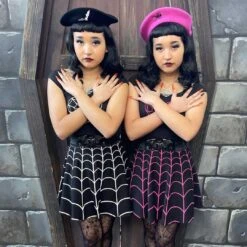 Spiderweb Pink Skater Skirt 7 Spiderweb Pink Skater Skirt -Creepy Wear World SKSWP 4