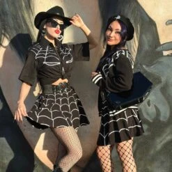 Spiderweb White Skater Skirt 8 Spiderweb White Skater Skirt -Creepy Wear World SKWW 4