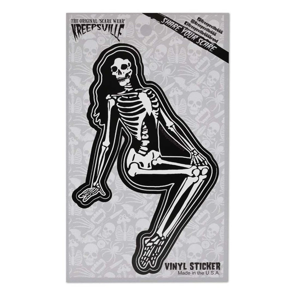 Skeleton Pin-up Sitting Vinyl Sticker 2 Skeleton Pin-up Sitting Vinyl Sticker - Image 2